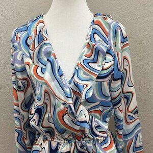 NWT Kendall and Kylie Psychadelic Print Ruffle Wrap Top Blouse - LRG